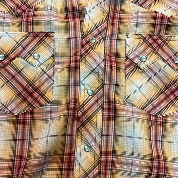 Wrangler western pearl snap shirt, men’s medium plaid short sleeve - Picture 6 of 6